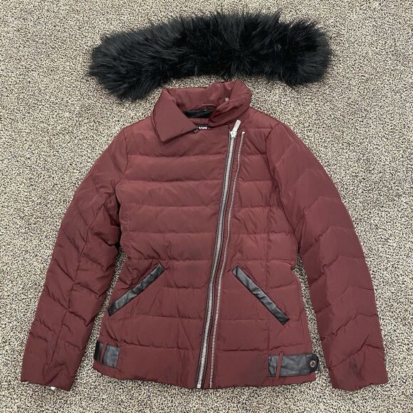 KARL LAGERFELD Paris S Puffer Jacket Down Feather Coat Maroon Designer Ski: Flaw - Picture 10 of 16